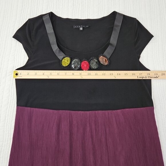 Tiana A Line Dress Women's 12 Stretch Black & Purple Stones Cap Sleeve EUC - Picture 4 of 11
